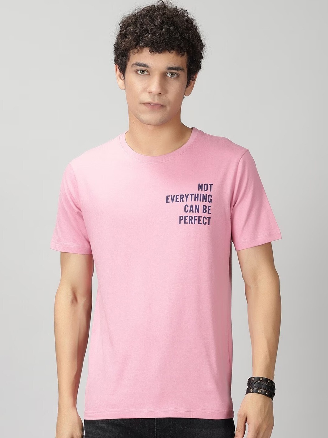 

THE HOLLANDER Typography Printed Regular Fit Cotton T-shirt, Pink