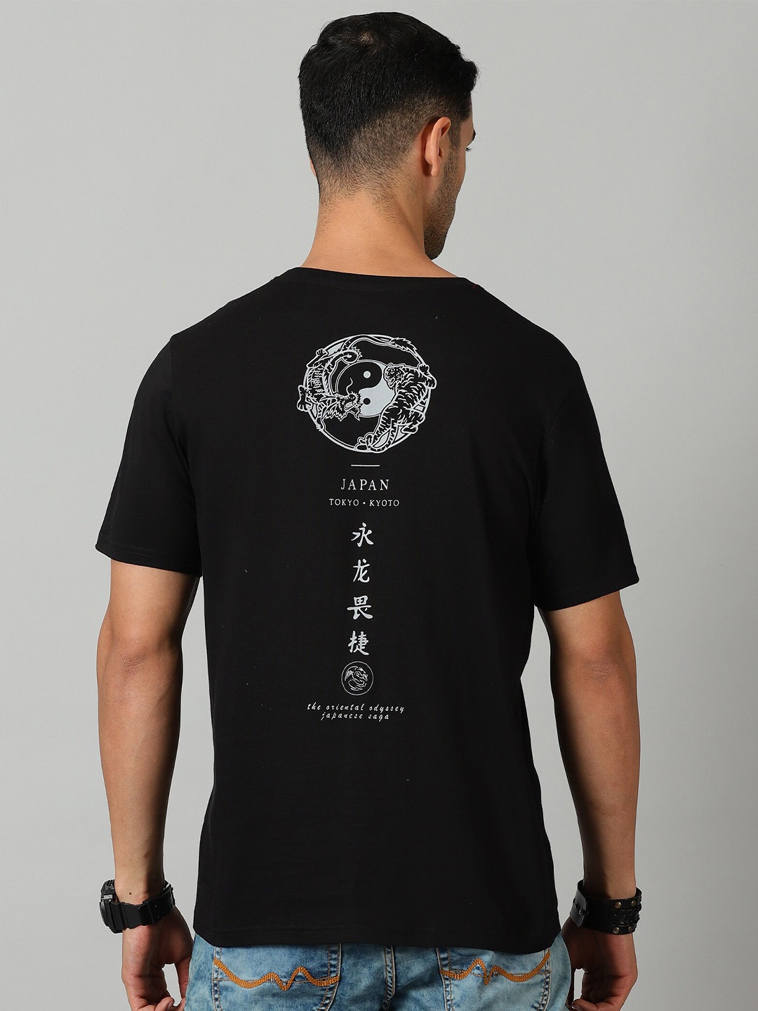 THE HOLLANDER Graphic Printed Regular Fit Cotton T-shirt, Black