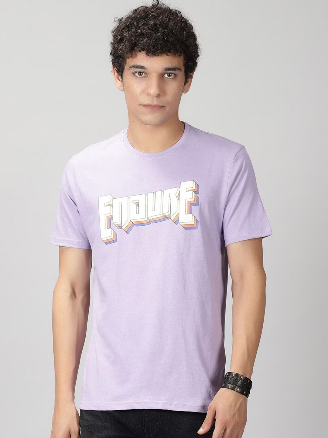 

THE HOLLANDER Typography Printed Regular Fit Cotton T-shirt, Purple