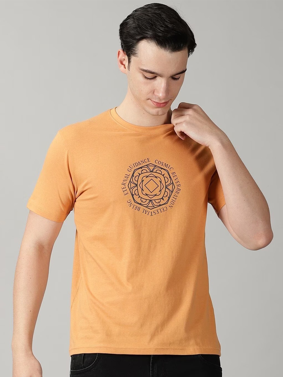

THE HOLLANDER Graphic Printed Regular Fit Cotton T-shirt, Orange