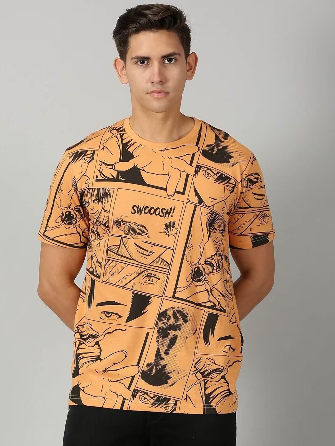 

THE HOLLANDER All Over Printed Regular Fit Cotton T-shirt, Orange