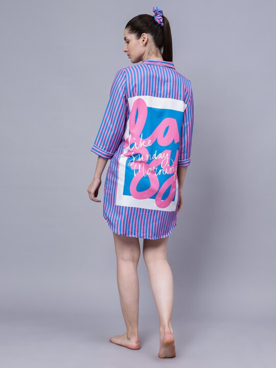 

House of Comfort Striped Shirt Style Nightdress, Blue