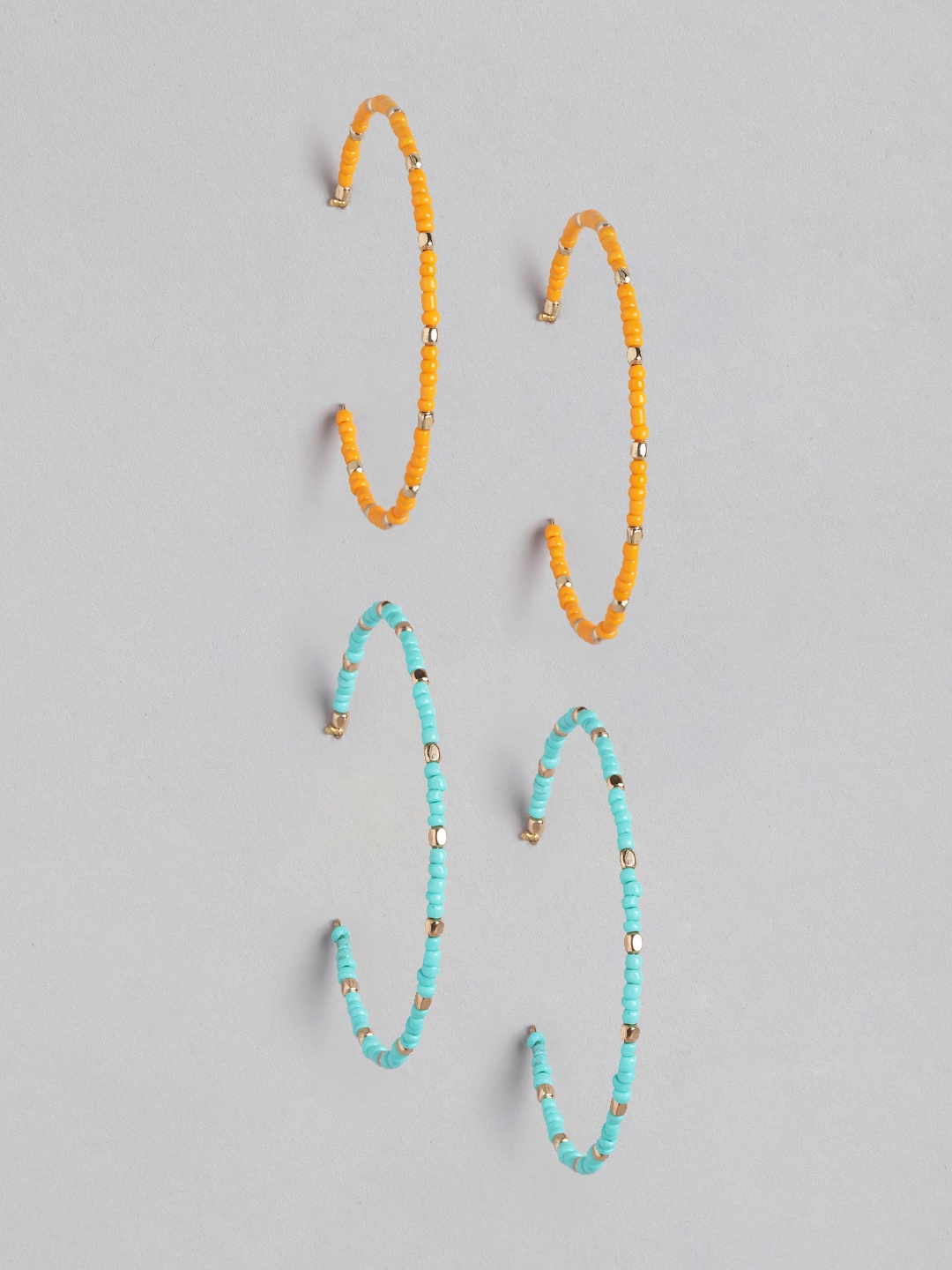 

Blueberry Set Of 2 Circular Beaded Hoop Earrings, Orange