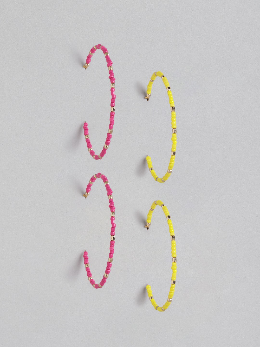 

Blueberry Set Of 2 Circular Beaded Hoop Earrings, Yellow