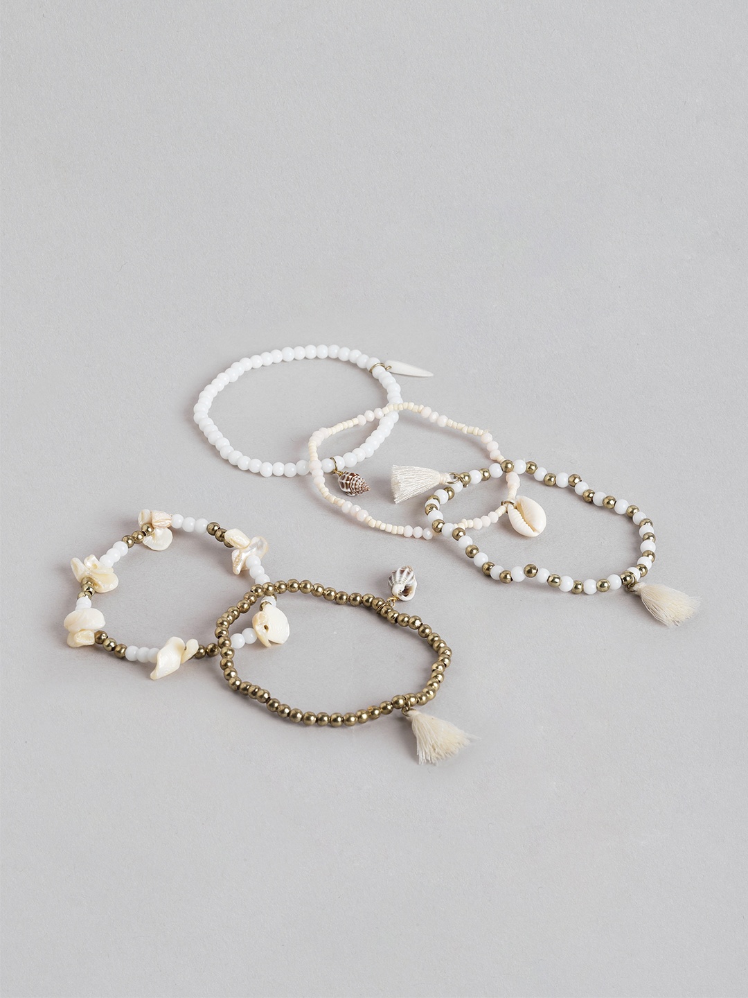 

Blueberry Women Set of 5 Gold-Plated Beaded Multistrand Bracelet, White