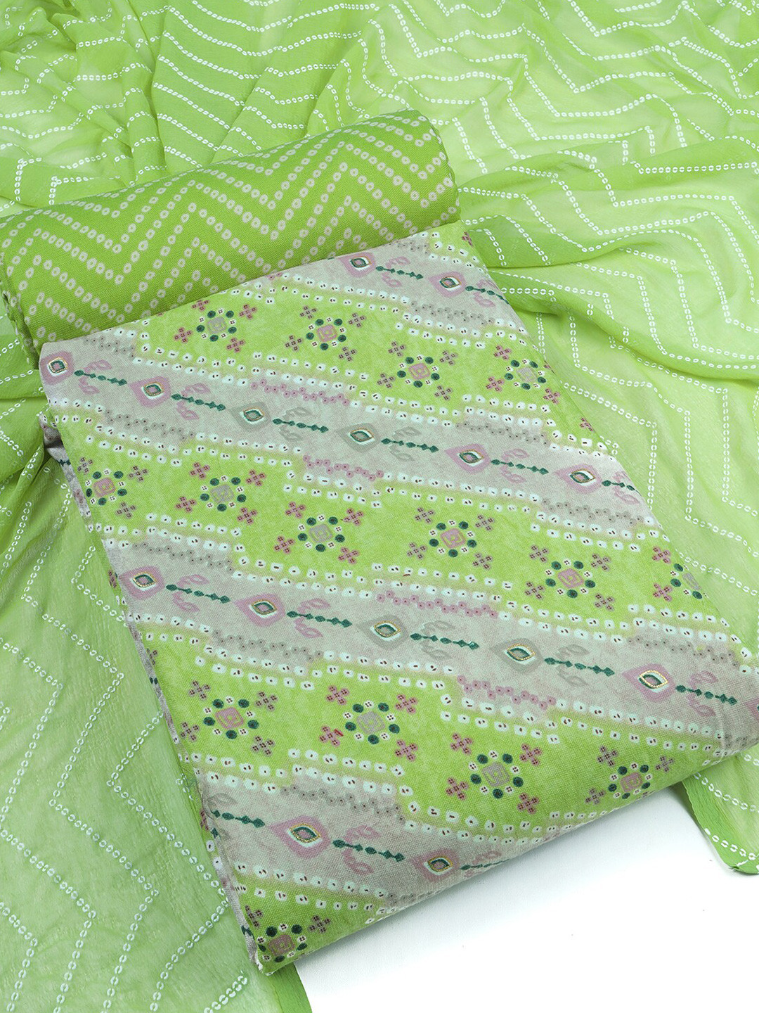 

Sun Fashion And Lifestyle Floral Printed Unstitched Dress Material, Green
