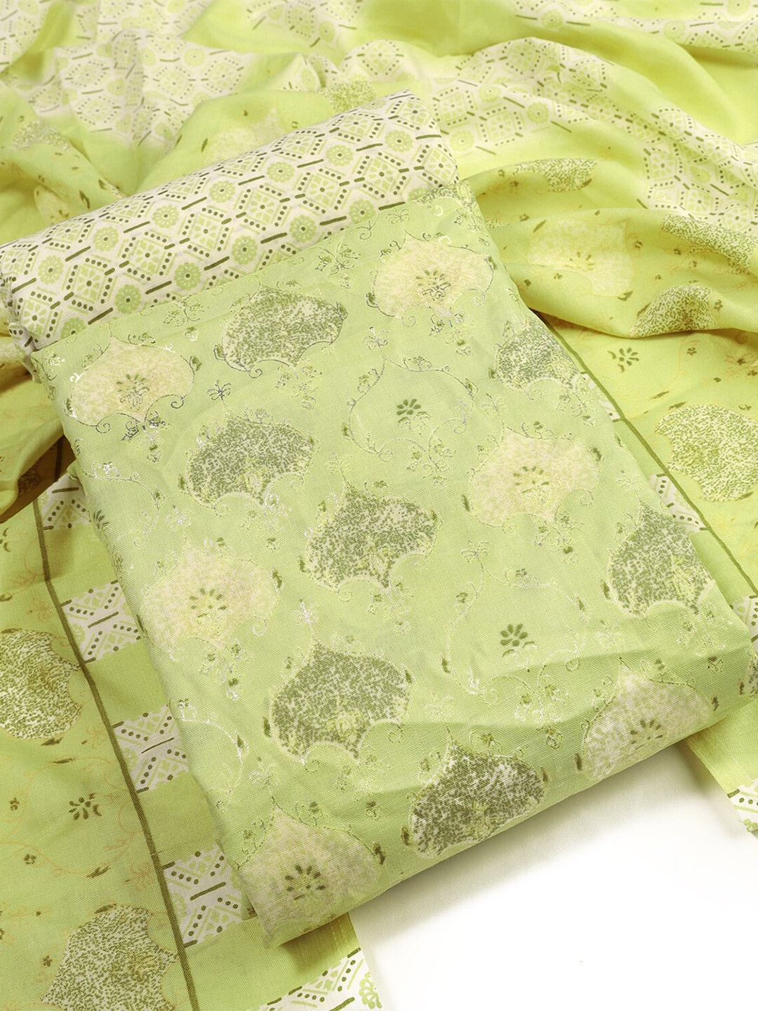 

Sun Fashion And Lifestyle Ethnic Motifs Printed Unstitched Dress Material, Green