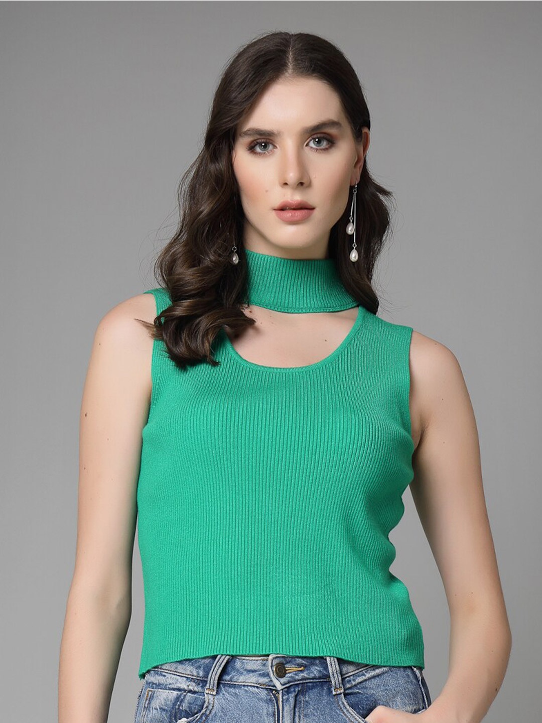 

Mafadeny Ribbed Keyhole Neck Sweater Vest, Green