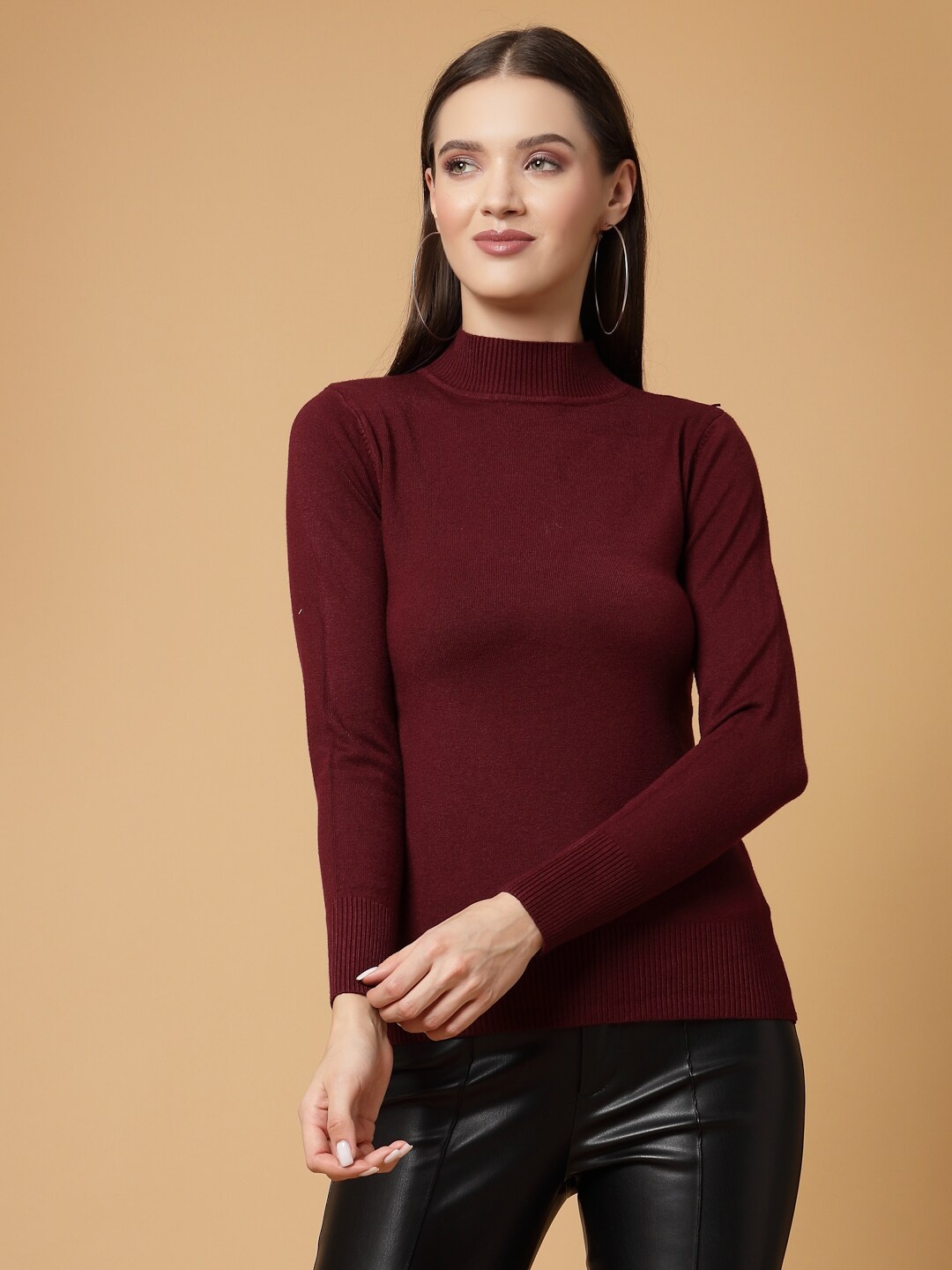 

Mafadeny Mock Collar Long Sleeves Pullover, Maroon