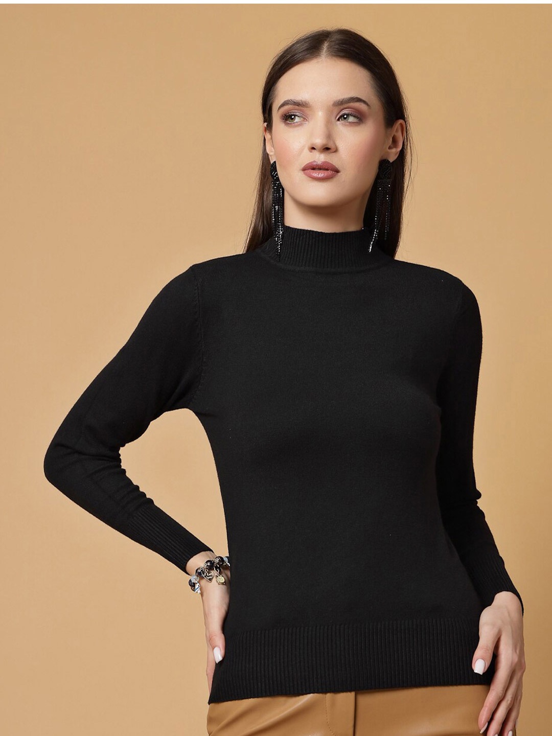 

Mafadeny Mock Collar Long Sleeves Pullover, Black