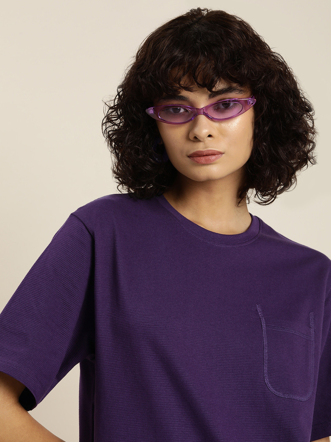 

DILLINGER Womens Honeycomb Structure Oversized Tshirt, Purple