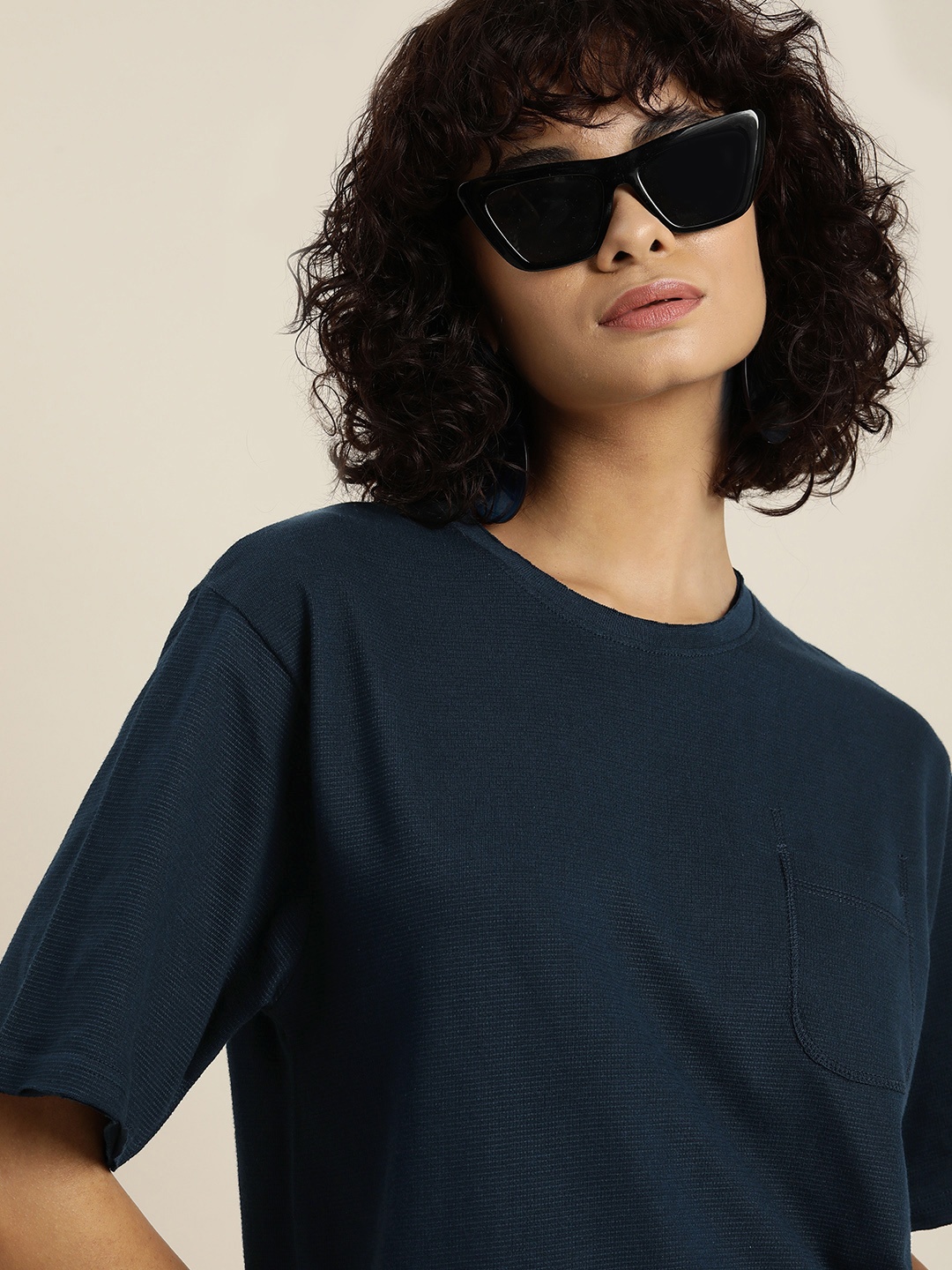 

DILLINGER Women Honeycomb Structure Oversized Tshirt, Navy blue