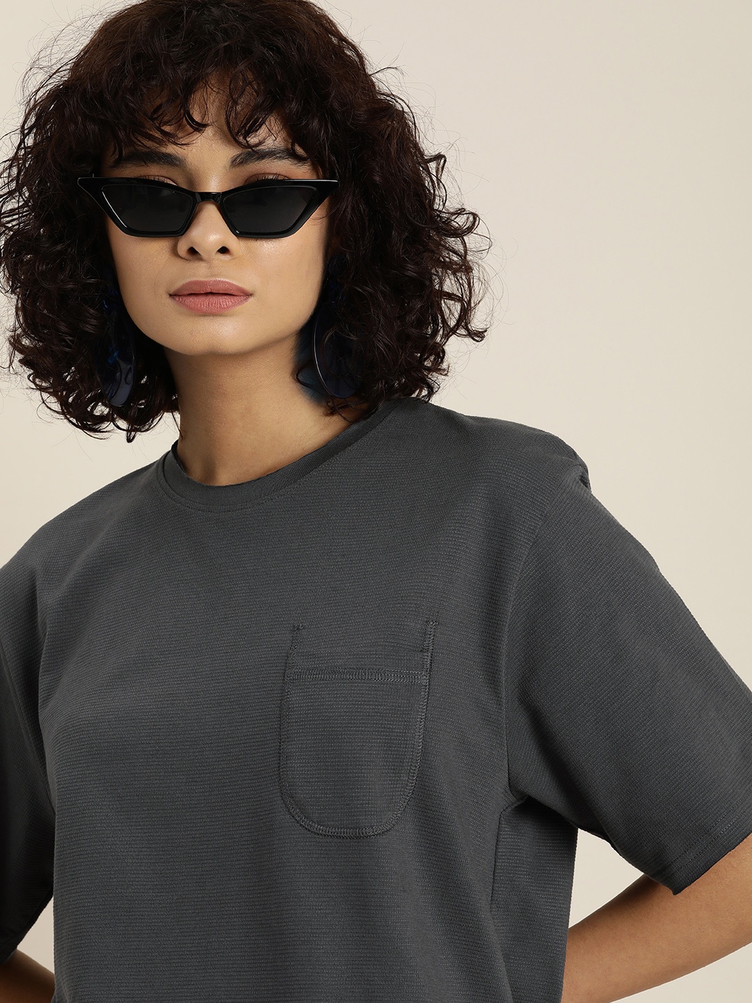 

DILLINGER Women Honeycomb Structure Oversized Tshirt, Grey