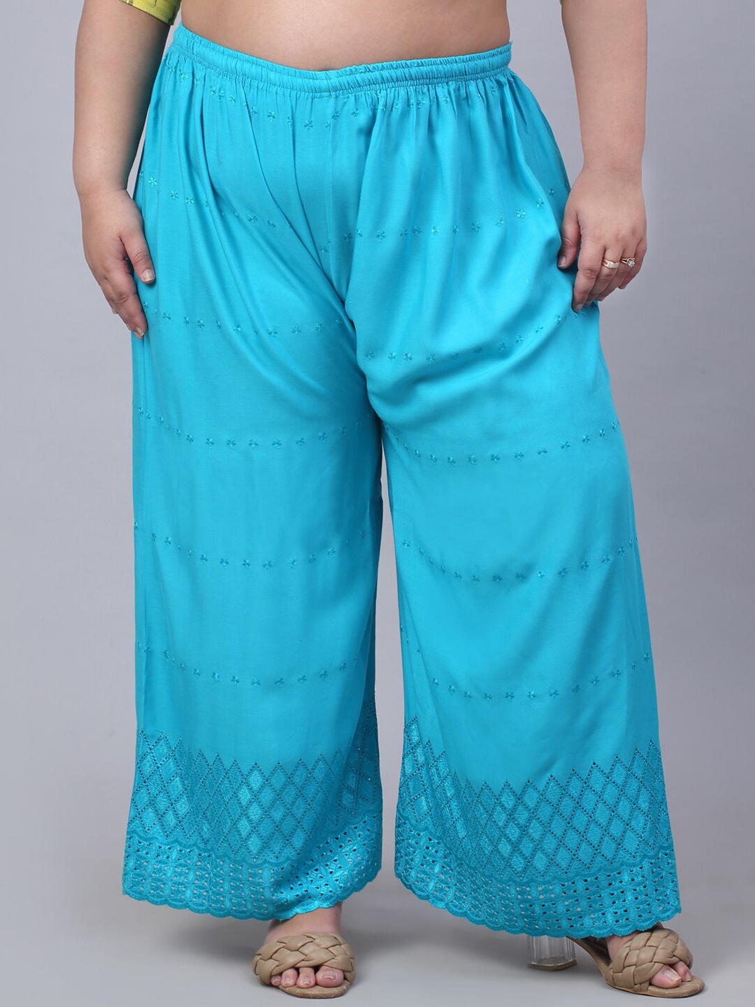 

Trend Level Women Wide-Leg Geometric Hem Design Palazzos, Blue