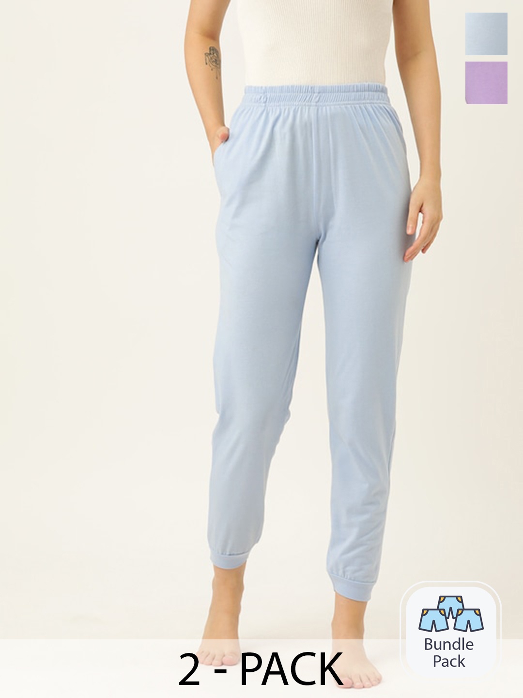 

ETC Women Pack Of 2 Cotton Lounge Pants, Blue
