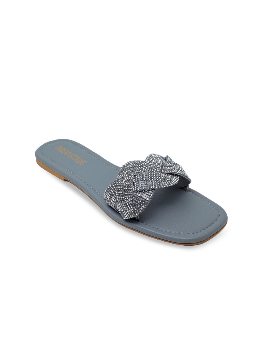 

Thread Stories Braided Embellished Open Toe Flats, Grey