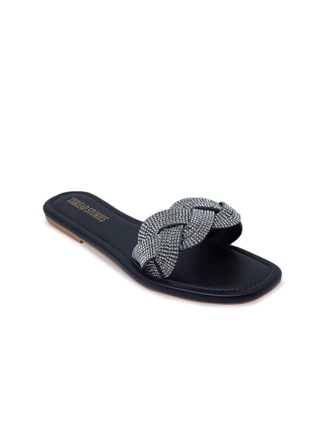 

Thread Stories Criss Cross Braided Embellished Open Toe Flats, Black