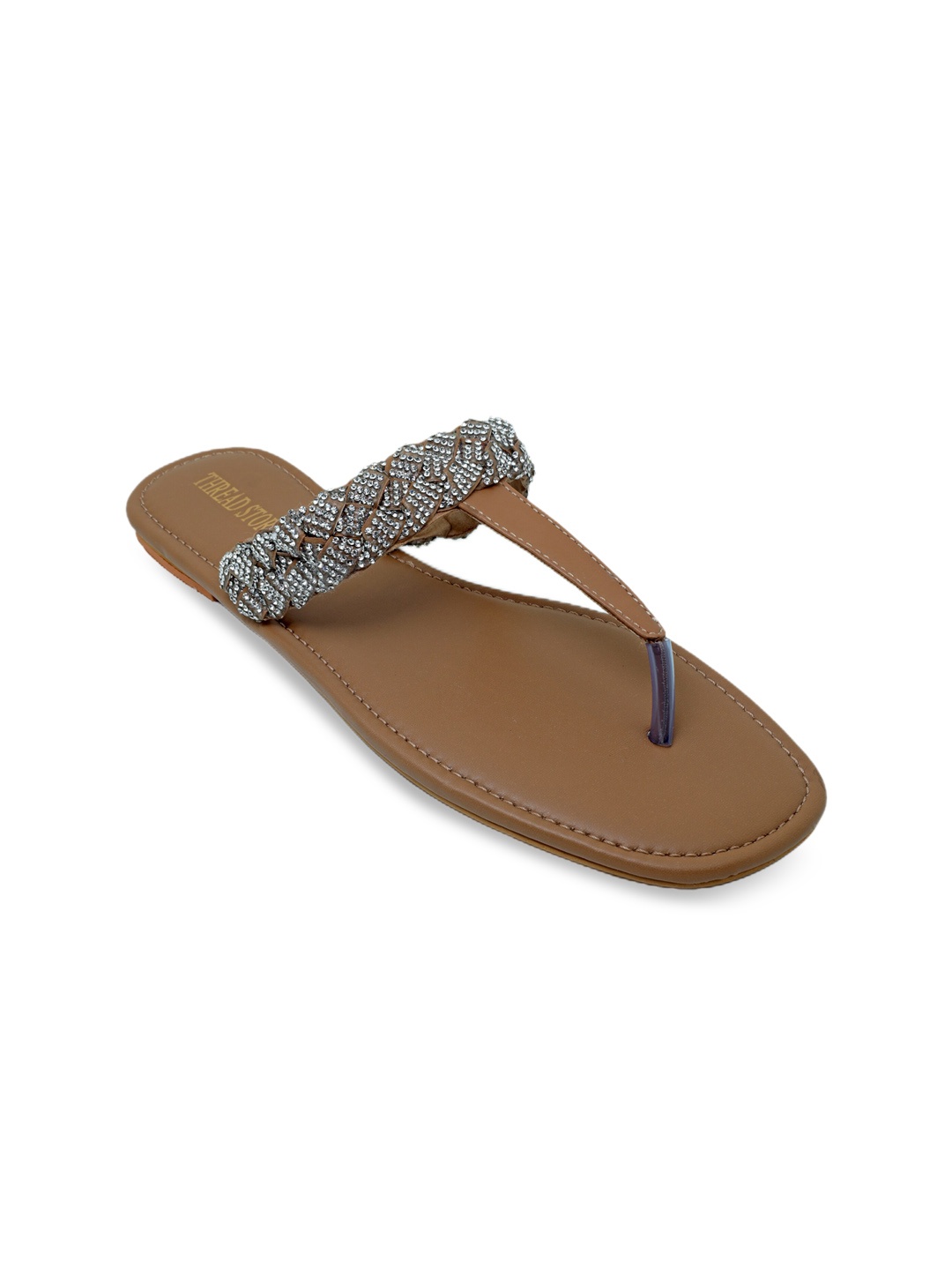 

Thread Stories Embellished T- Strap Flats, Tan