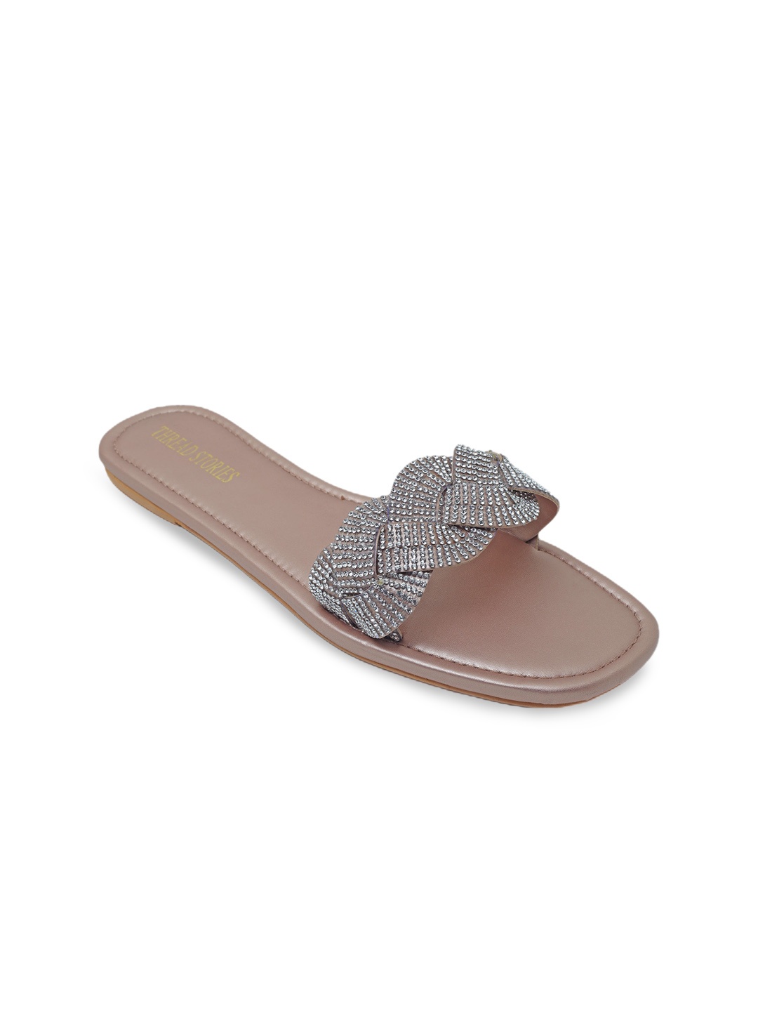 

Thread Stories Criss Cross Embellished Open Toe Flats, Rose gold
