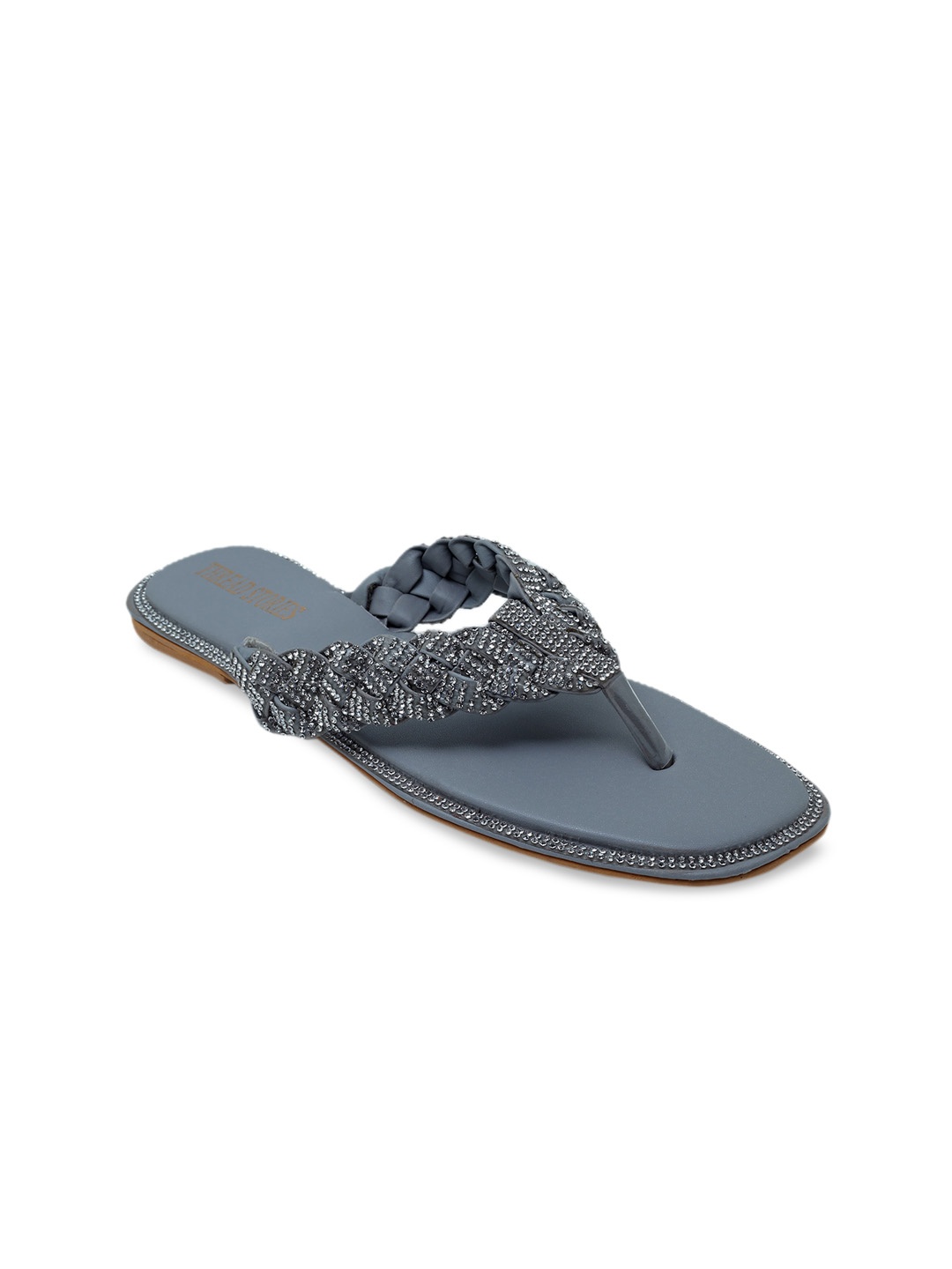

Thread Stories Braided Embellished Open Toe Flats, Grey