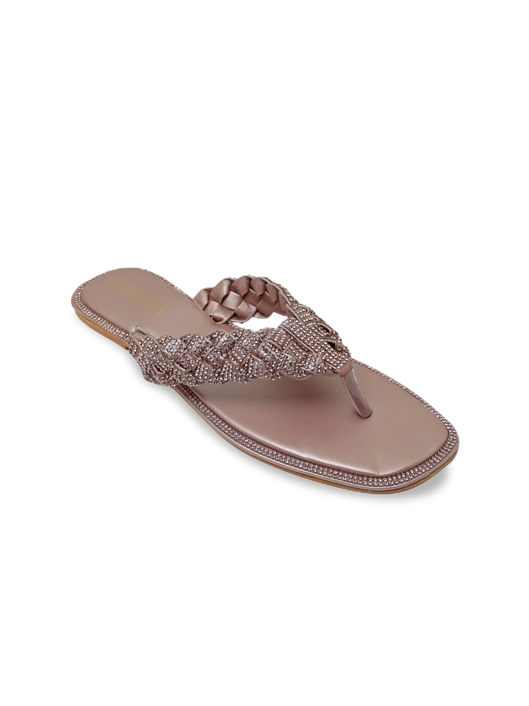 

Thread Stories Braided Embellished Open Toe Flats, Rose gold