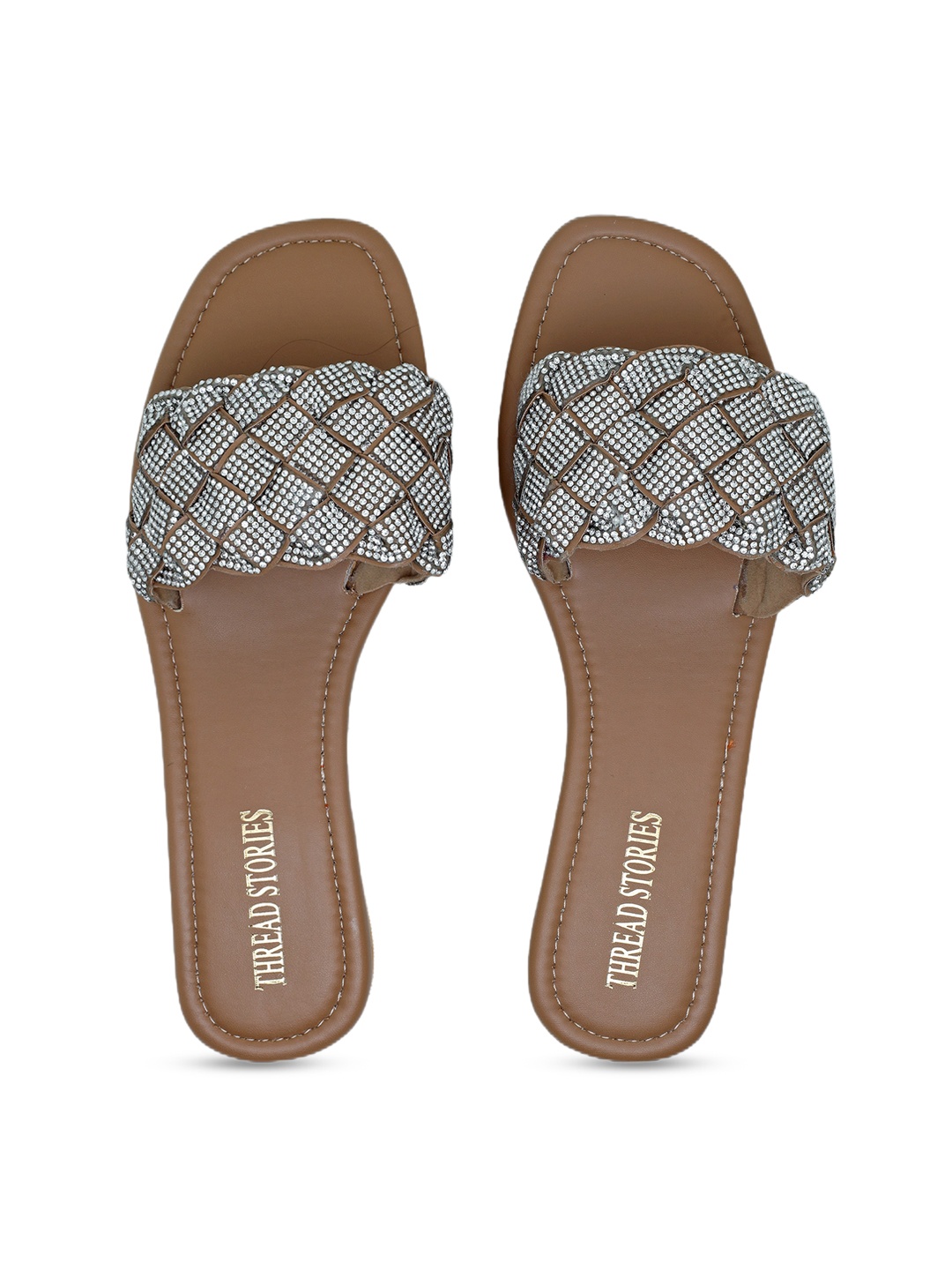 

Thread Stories Women Embellished Open Toe Flats, Tan