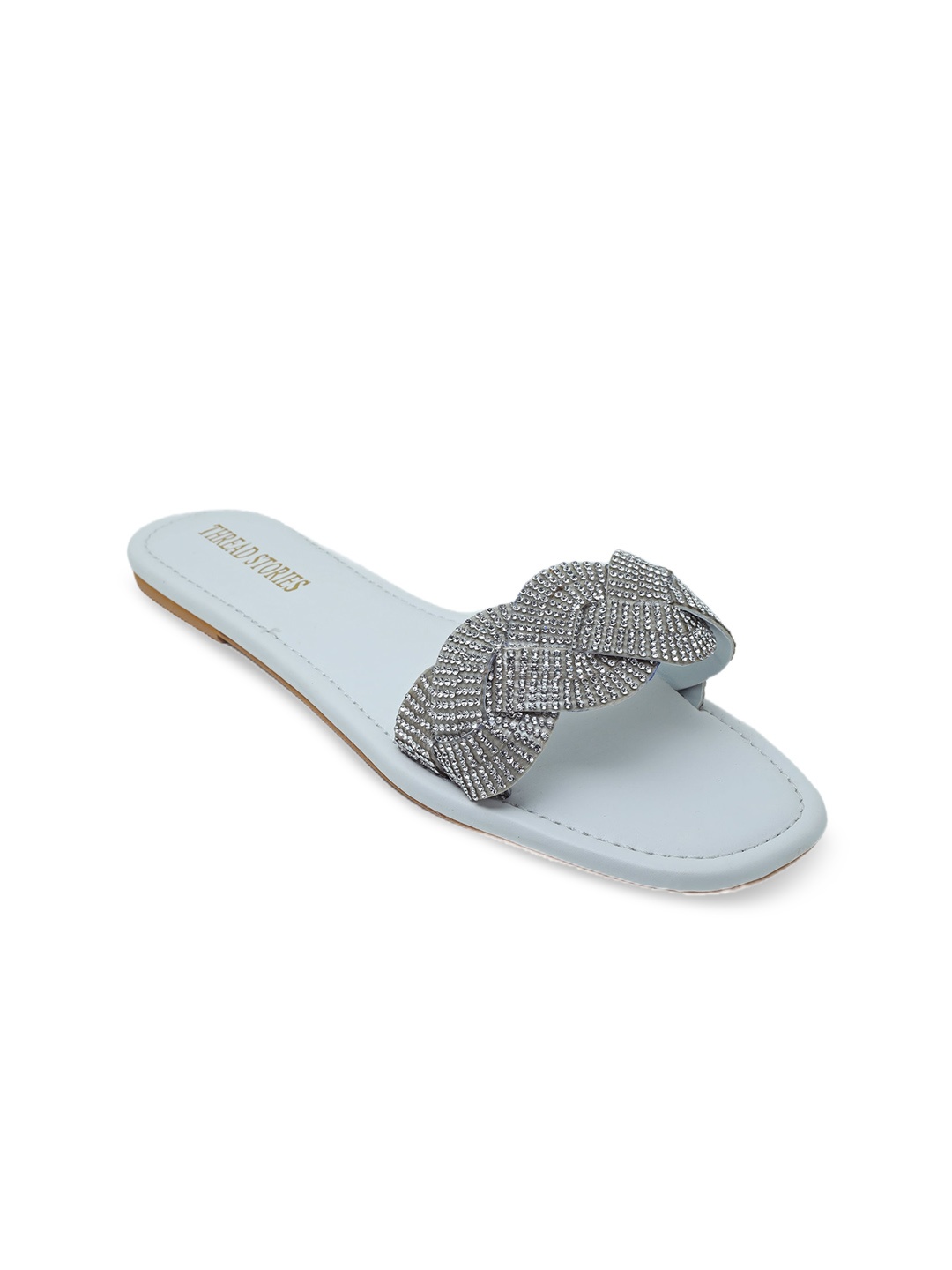 

Thread Stories Women Embellished Open Toe Flats with Bows, White