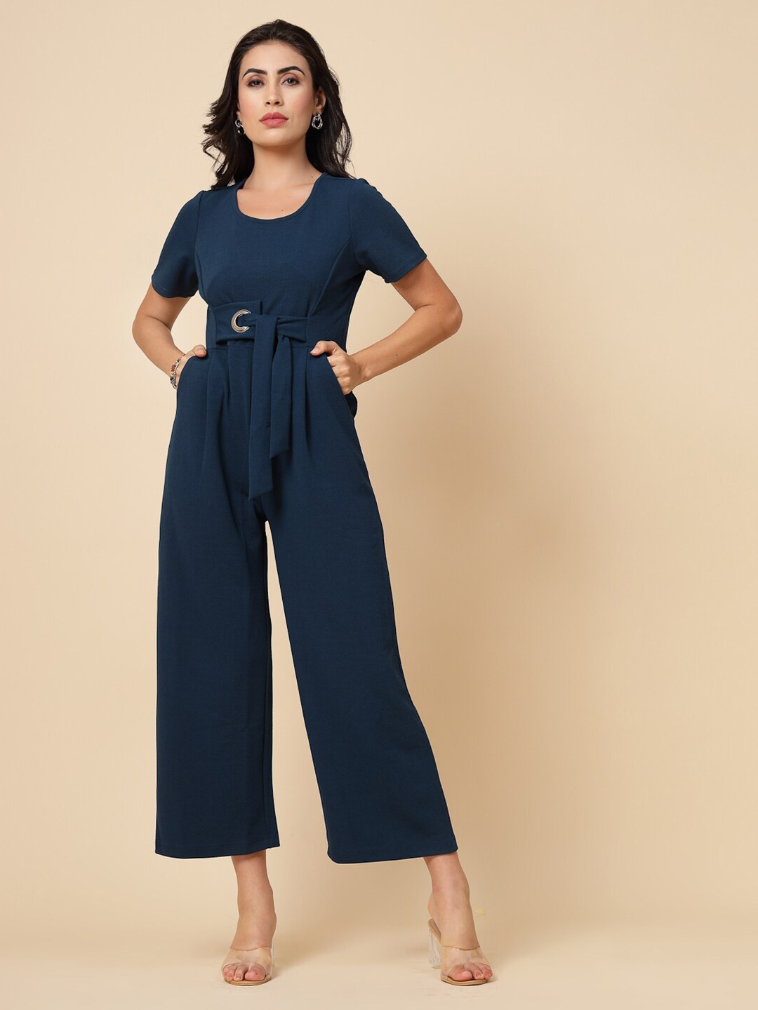 

Gipsy Round Neck Short Sleeves Basic Jumpsuit, Teal