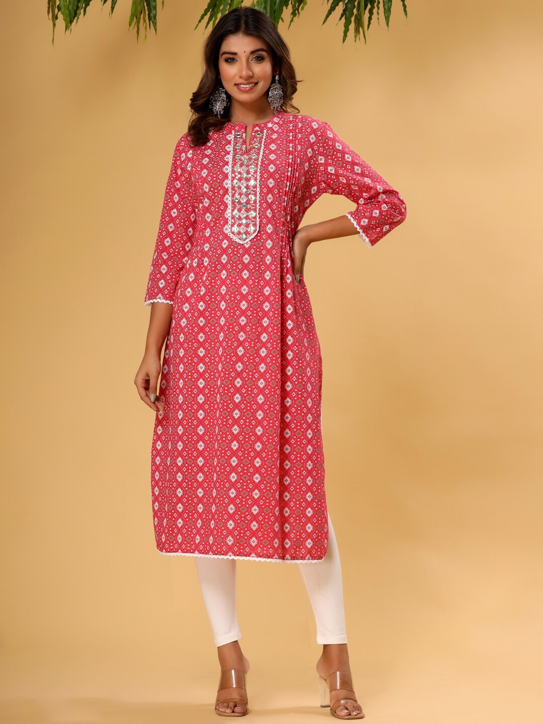 

Readiprint Fashions Ethnic Motifs Printed Thread Work Pure Cotton Kurta, Red