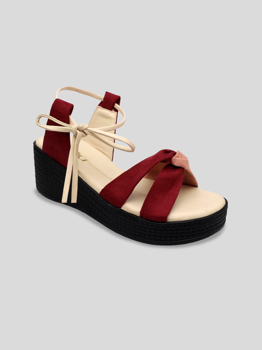 

DChica Colourblocked Suede Wedges With Lace-ups, Maroon