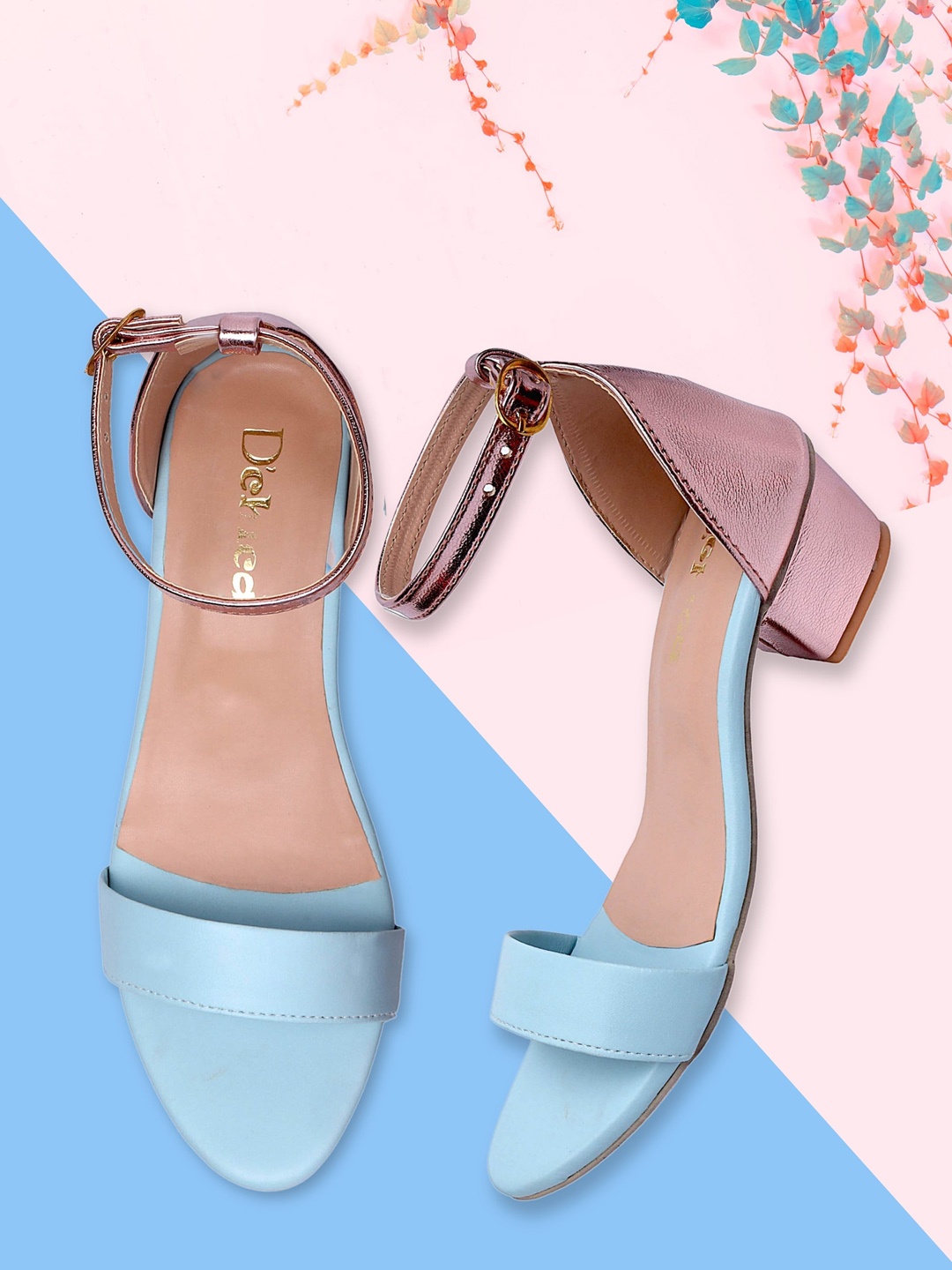 

DChica Colourblocked Block Heels With Buckles, Blue