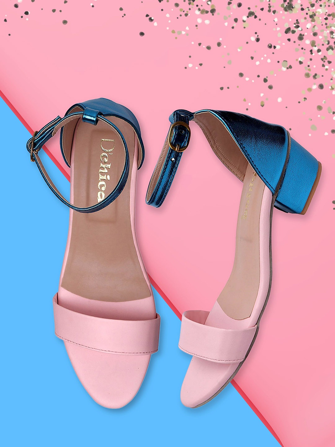 

DChica Colourblocked Block Heels With Ankle Loop, Pink