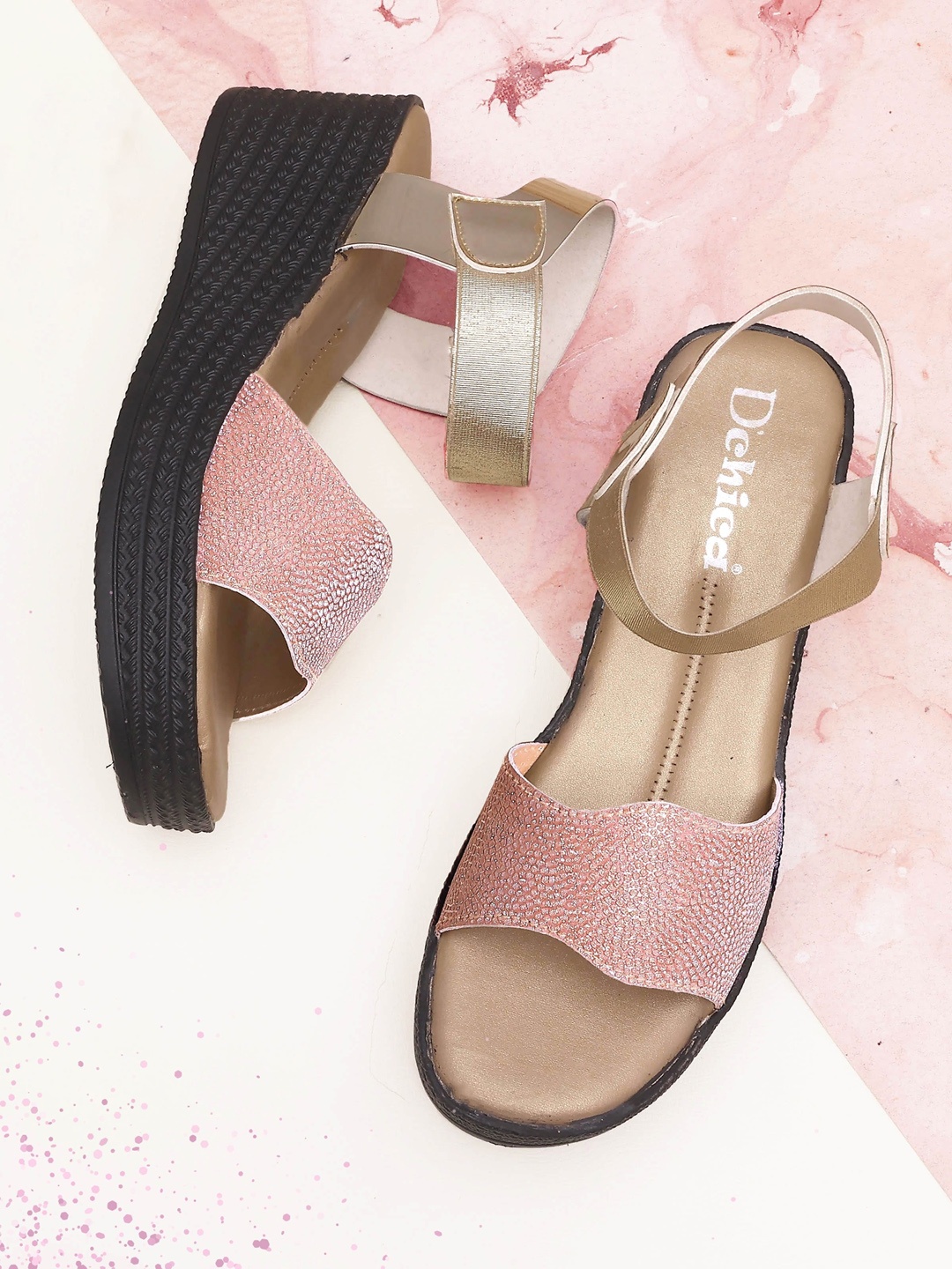 

DChica Embellished Open Toe Wedges With Backstrap, Pink