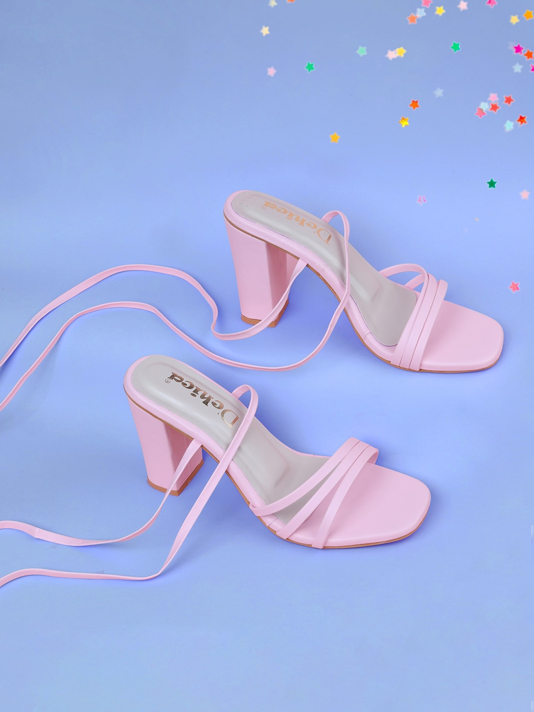 

DChica Strappy Open Toe Block Gladiators With Lace- Ups, Pink