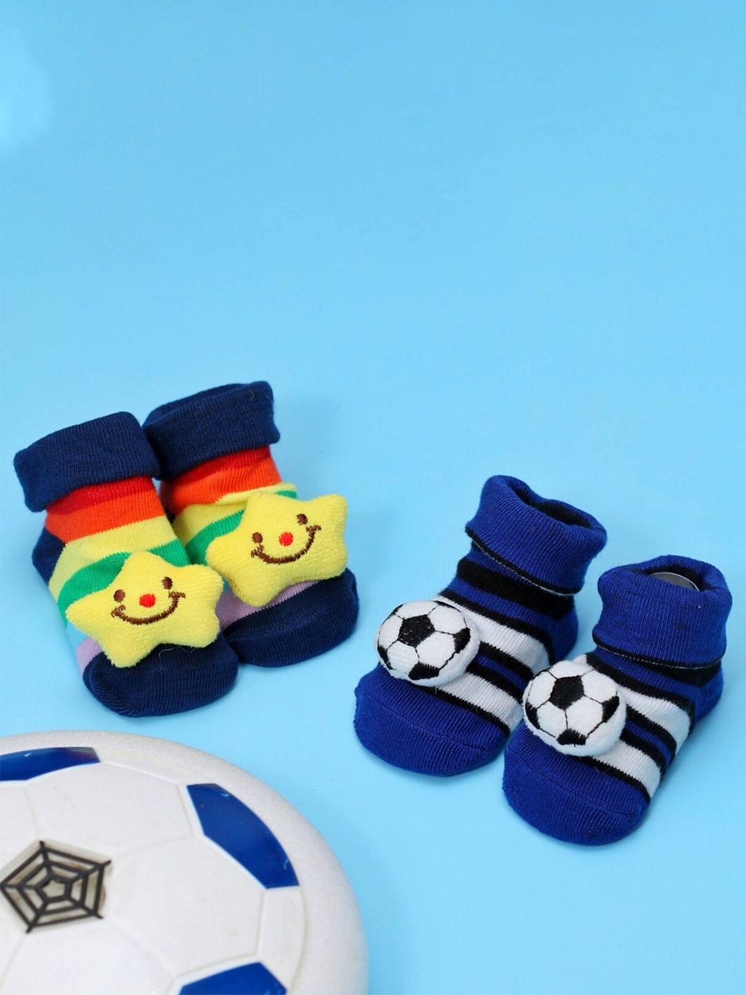 

Yellow Bee Infants Boys Pack of 2 Patterned Cotton Anti Skid Socks, Blue