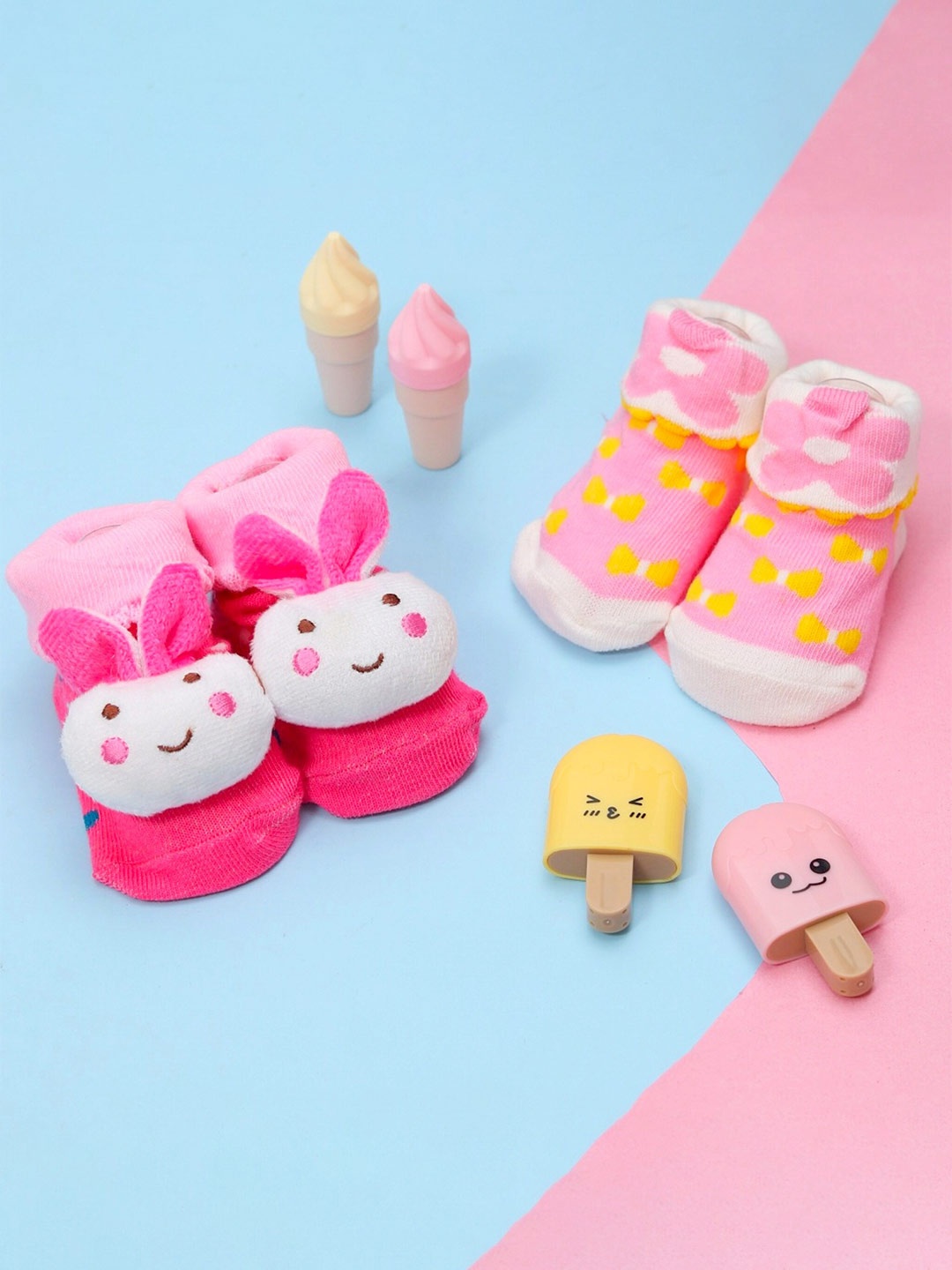 

Yellow Bee Infants Girls Pack Of 2 Patterned Ankle Length Anti-Skid Cotton Socks, Pink