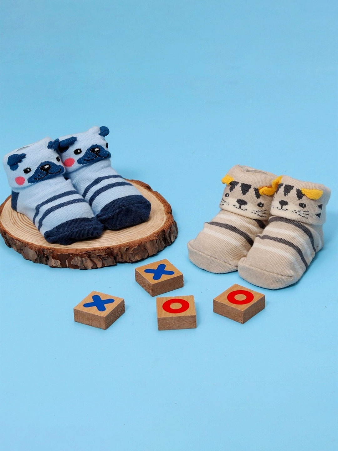 

Yellow Bee Infants Boys Pack of 2 Patterned Cotton Anti Skid Socks, Blue