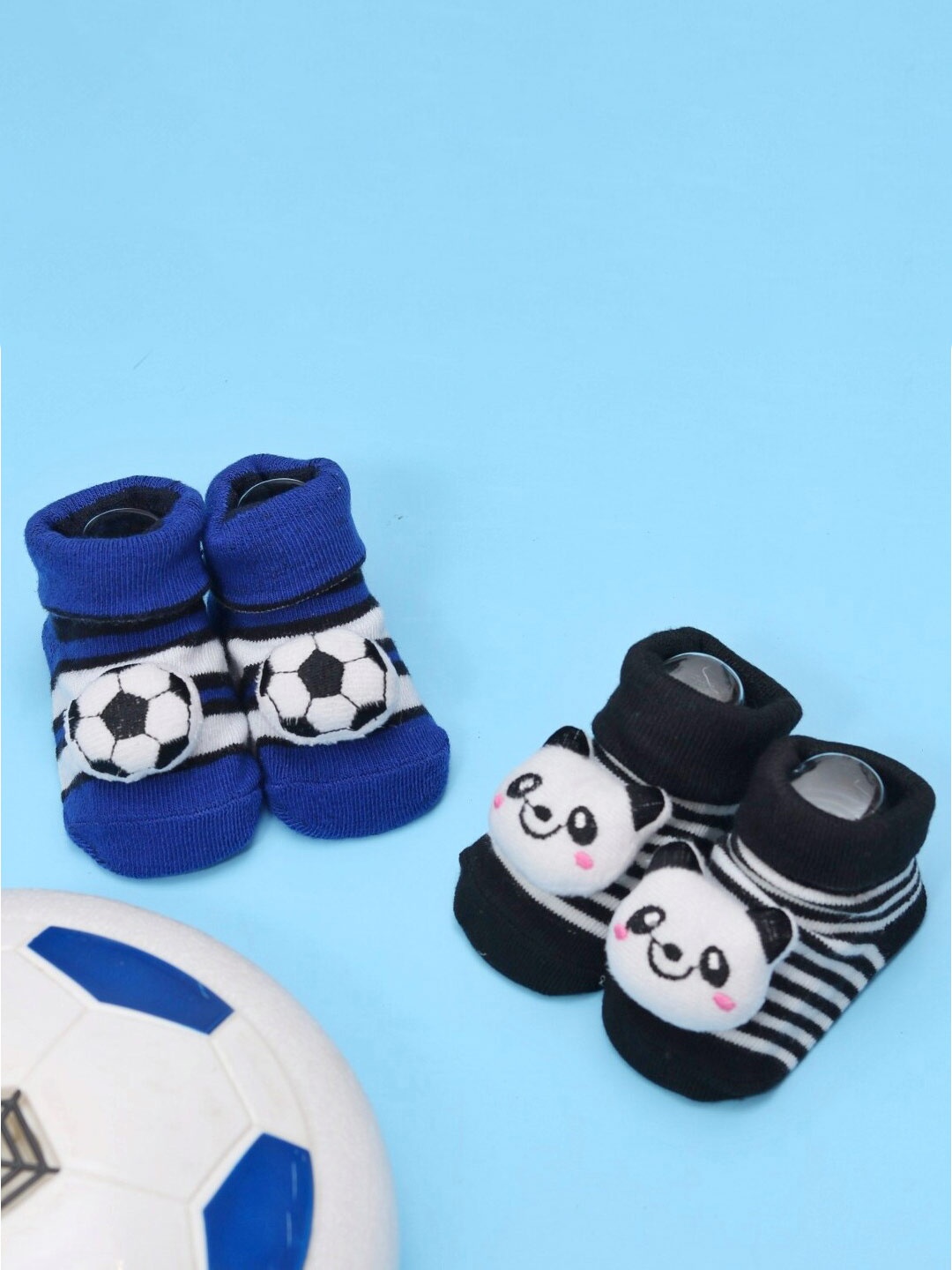 

Yellow Bee Boys Pack Of 2 Patterned Ankle Length Anti-Skid Cotton Socks, Blue