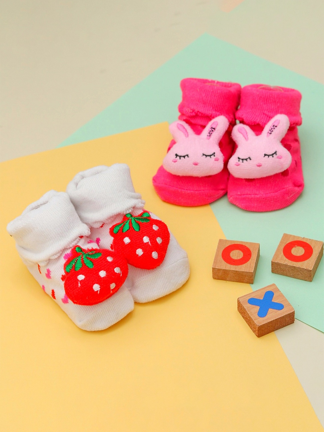 

Yellow Bee Infants Pack of 2 Patterned Cotton Anti-Skid Socks, Pink