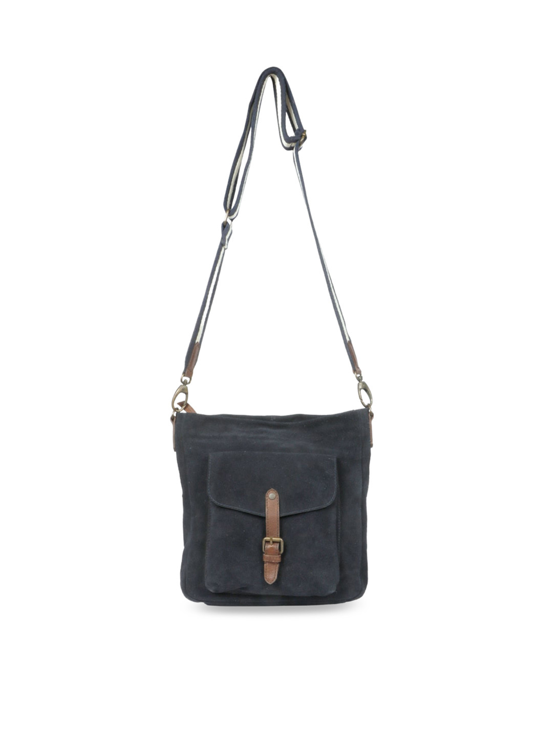 

Favore Leather Structured Sling Bag With Buckle Detail, Blue