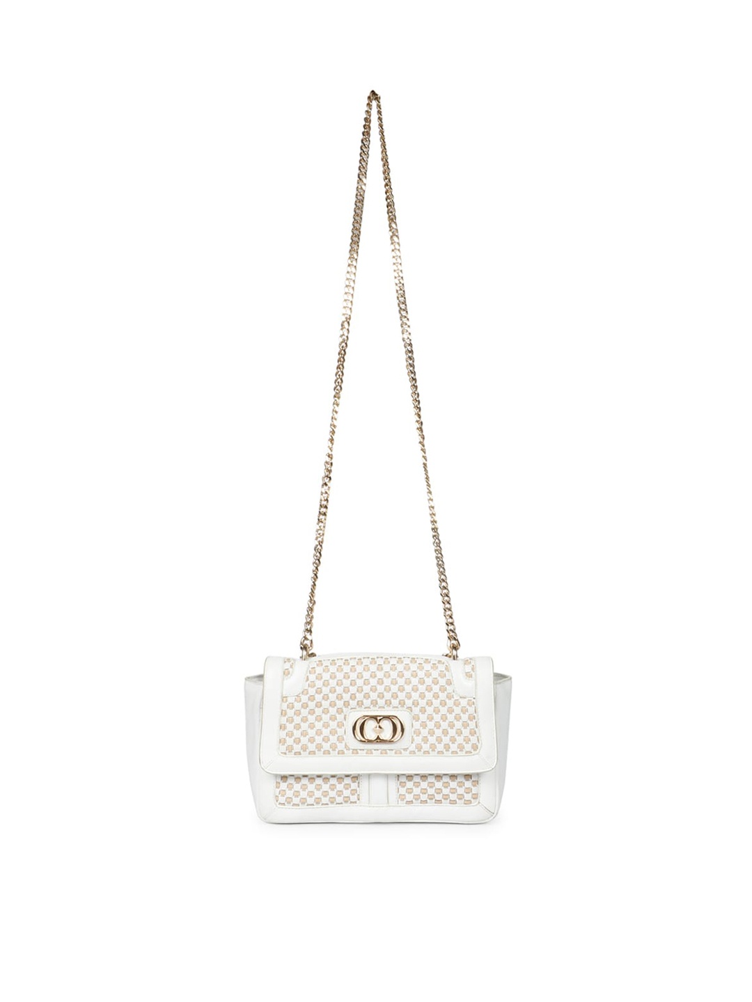 

Favore Self Design Textured Leather Structured Sling Bag, White