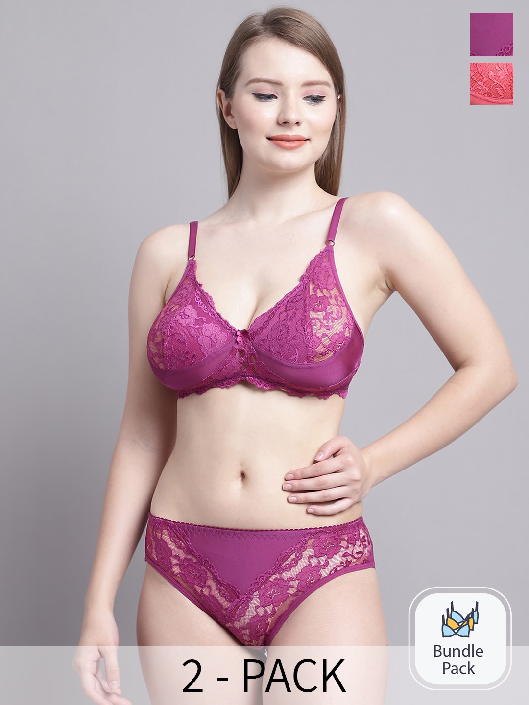 

GRACIT Pack Of 2 Self Design Lingerie Set, Orange