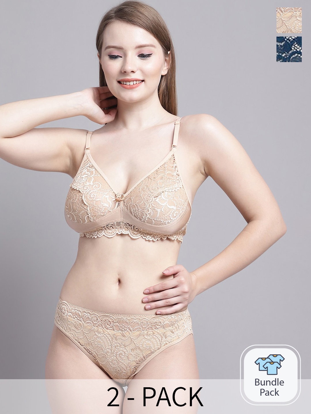

GRACIT Pack Of 2 Self Design Lingerie Set, Beige