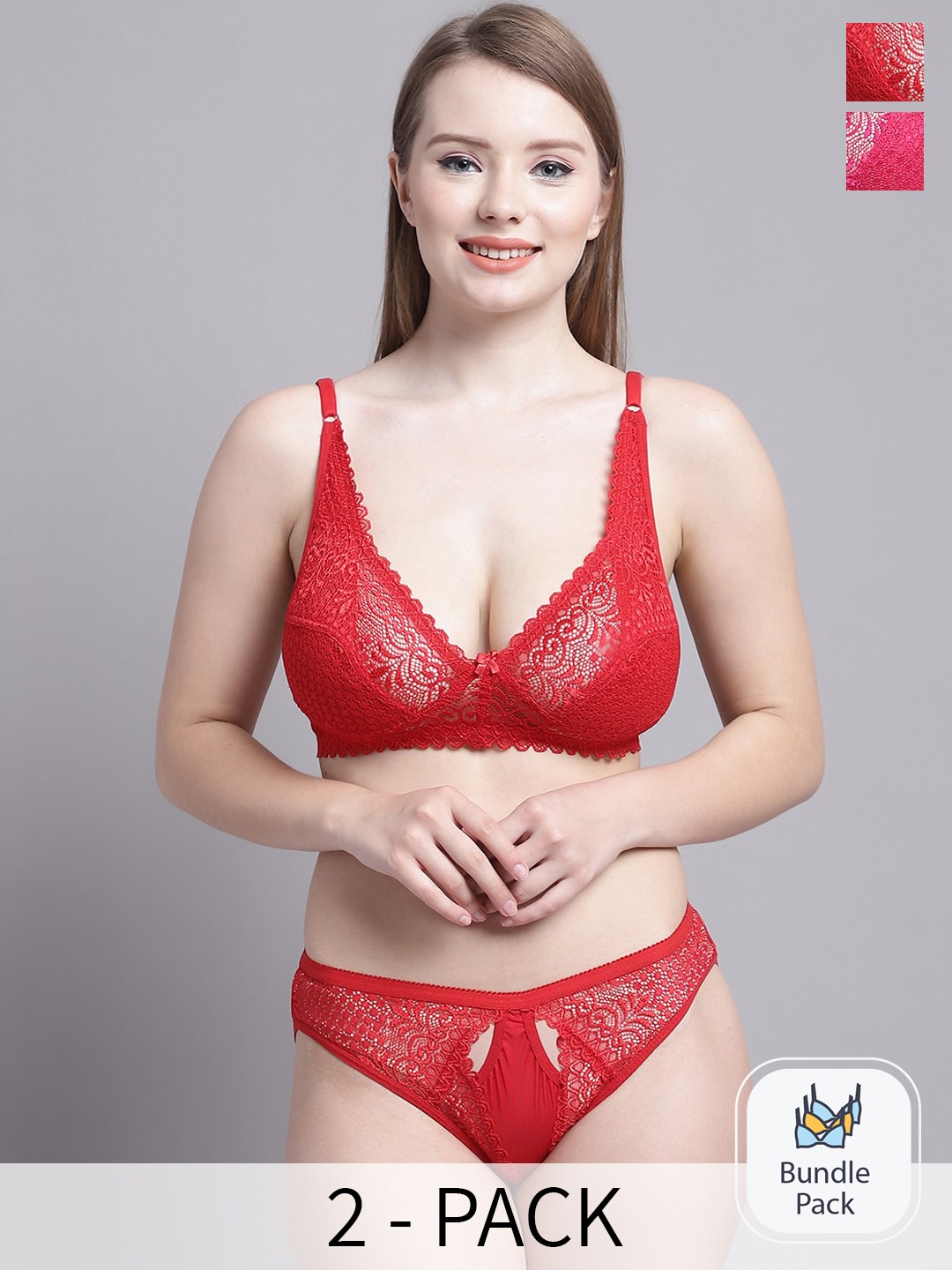 

GRACIT Pack Of 2 Self-Design Lingerie Set BB-LST11-03-07-30, Red