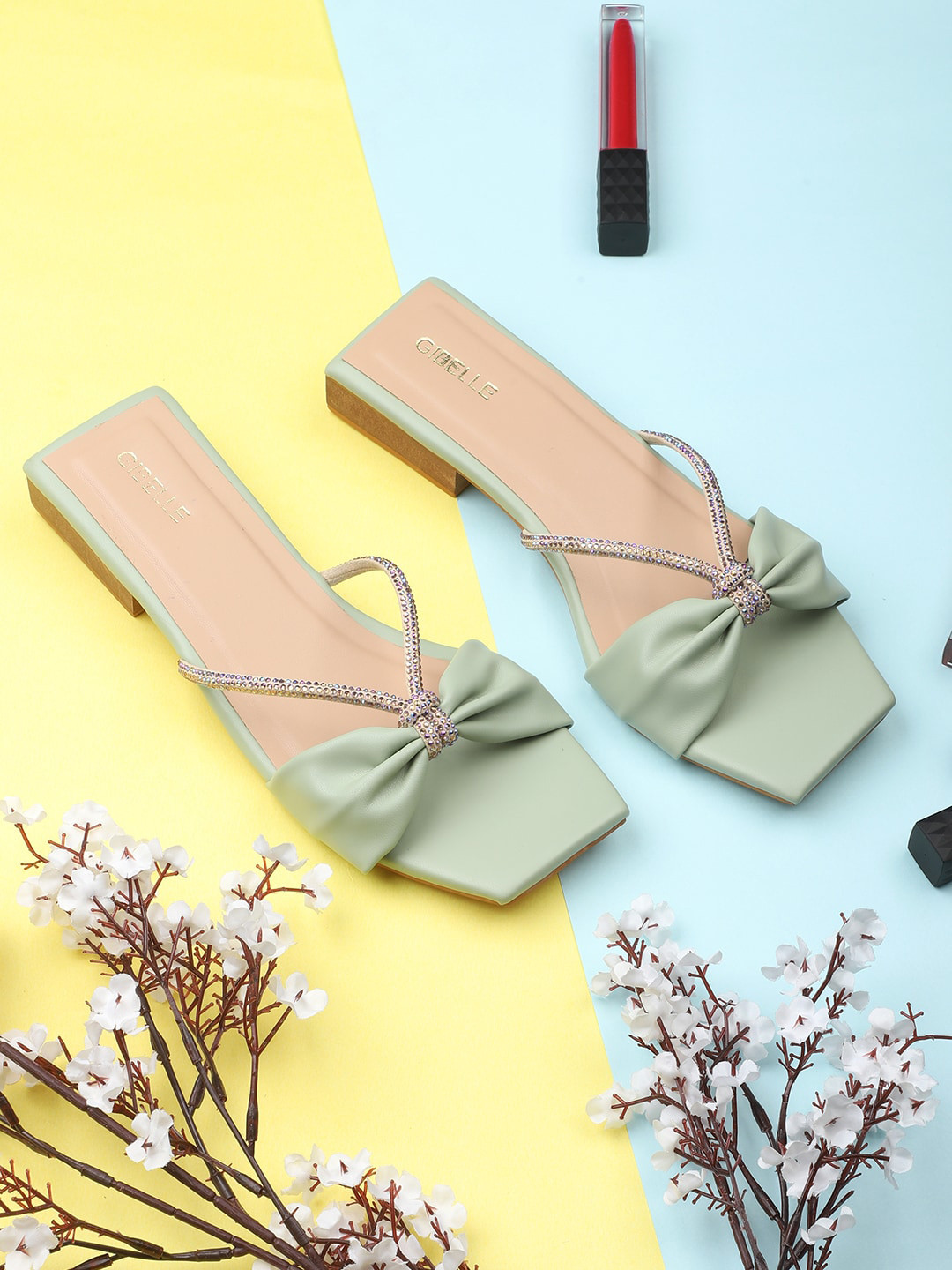 

Gibelle Embellished Open Toe Flats, Green