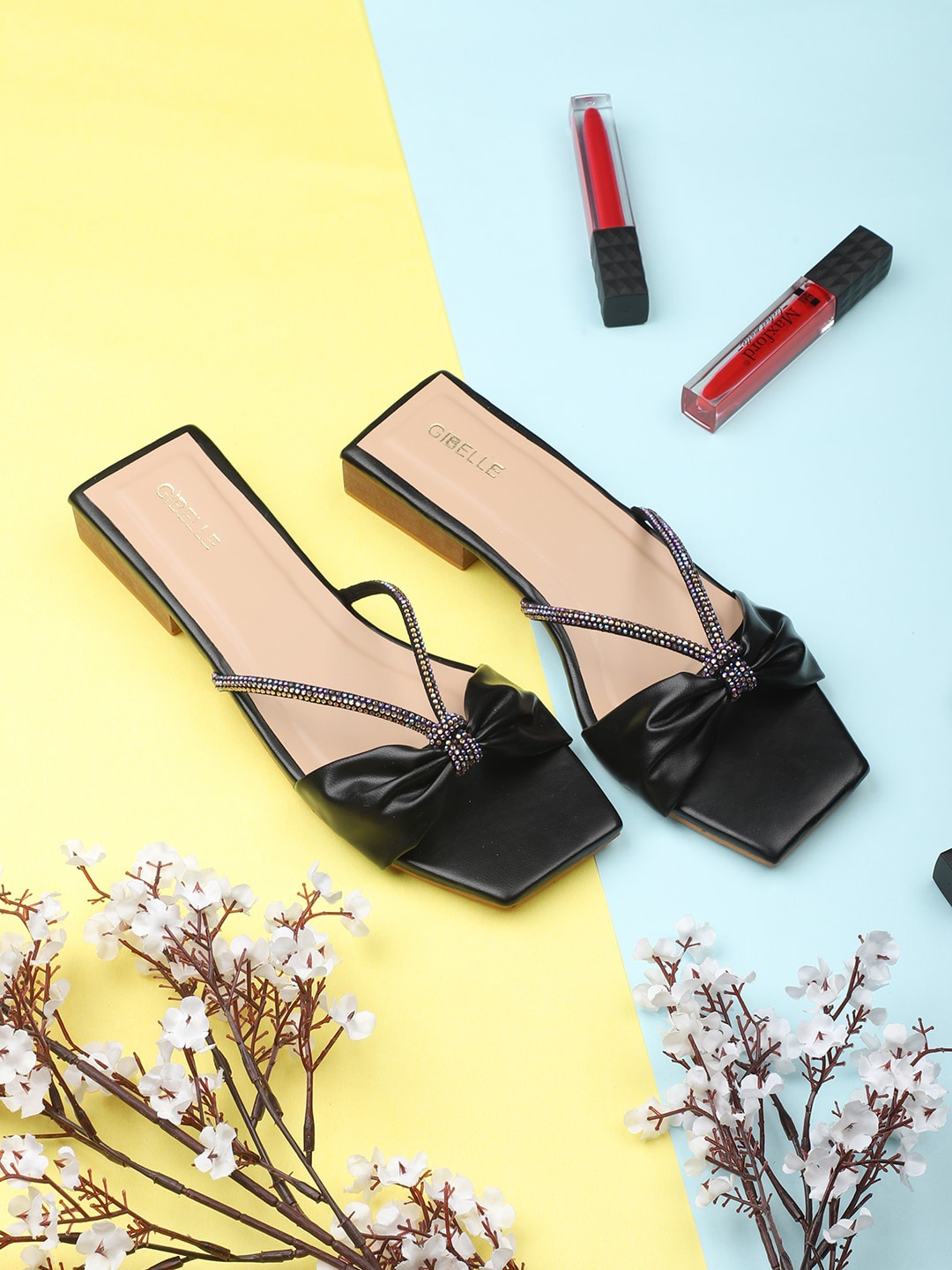 

Gibelle Embellished Open Toe Flats, Black