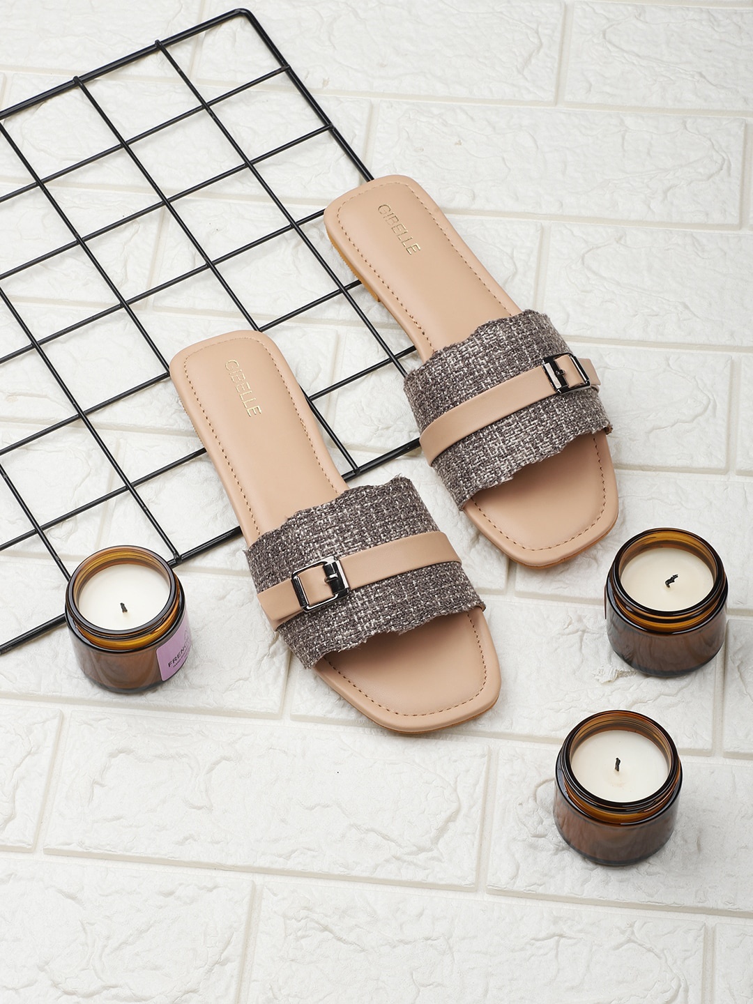 

Gibelle Textured Open Toe Flats, Beige