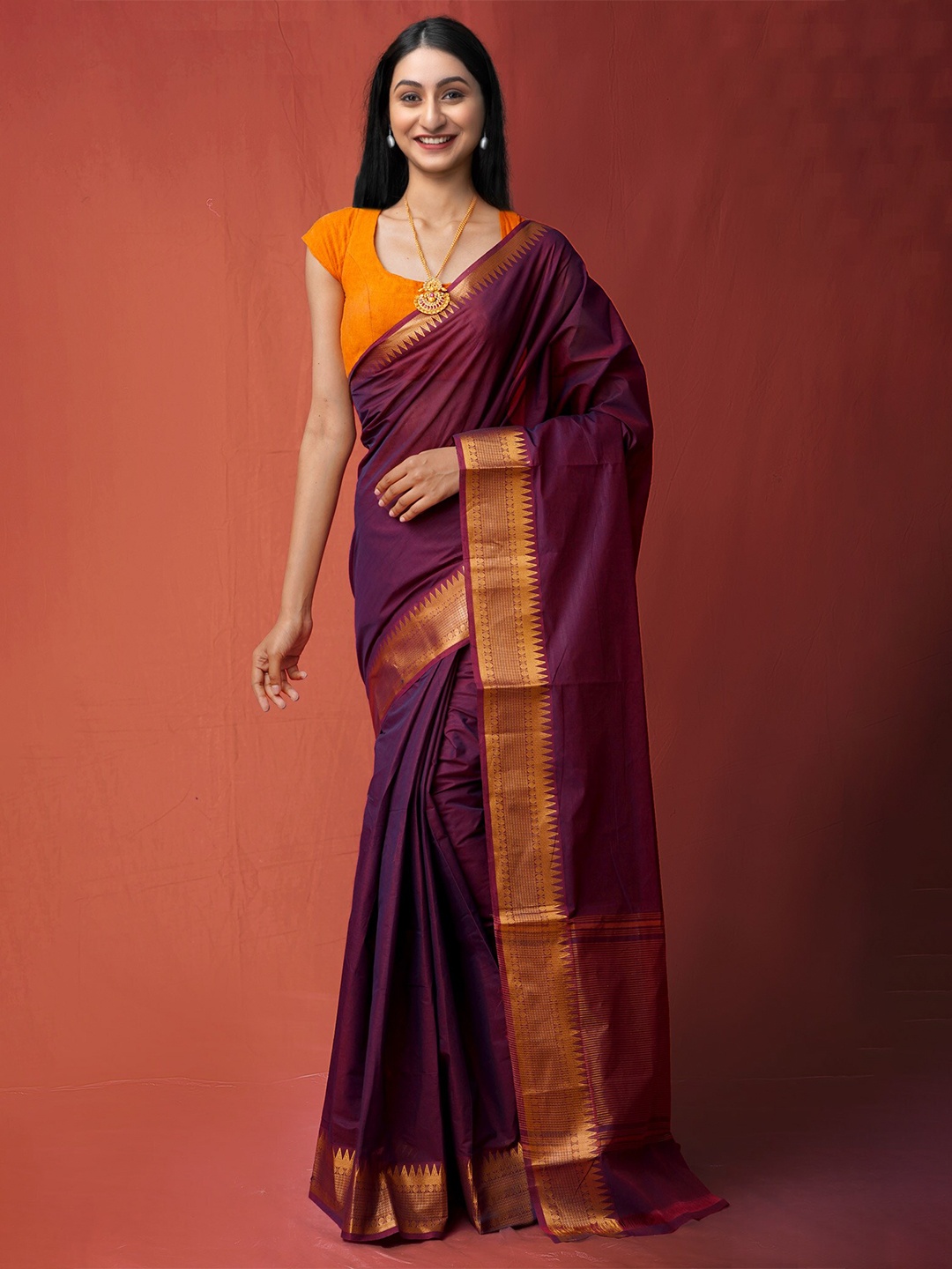 

Unnati Silks Zari Pure Cotton Mangalagiri Saree, Purple