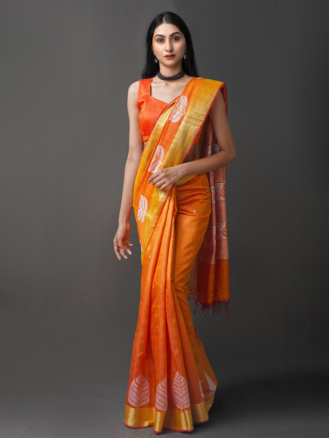 

Unnati Silks Ethnic Motifs Zari Silk Cotton Chanderi Saree, Pink