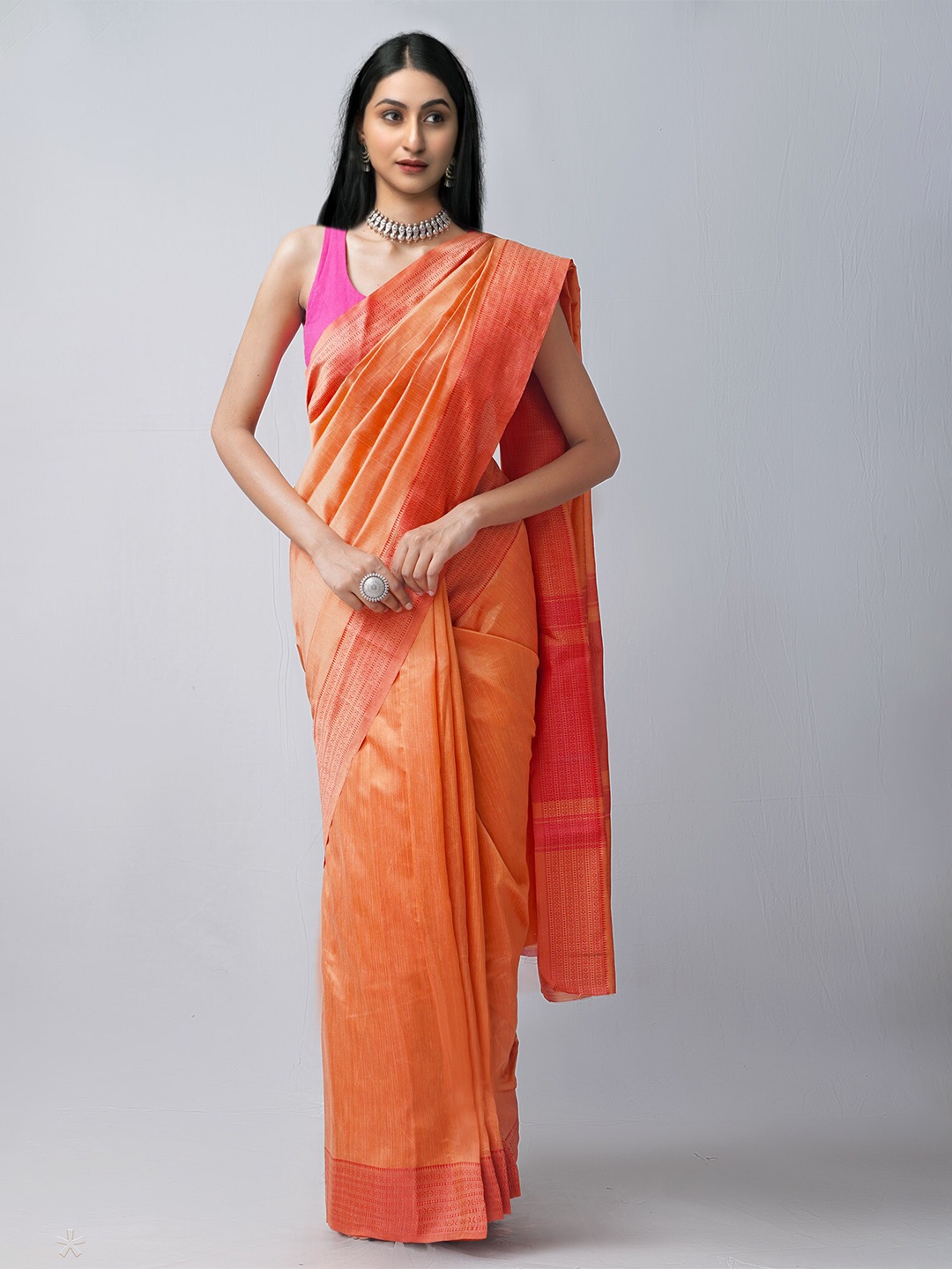 

Unnati Silks Zari Silk Cotton Mysore Silk Saree, Orange